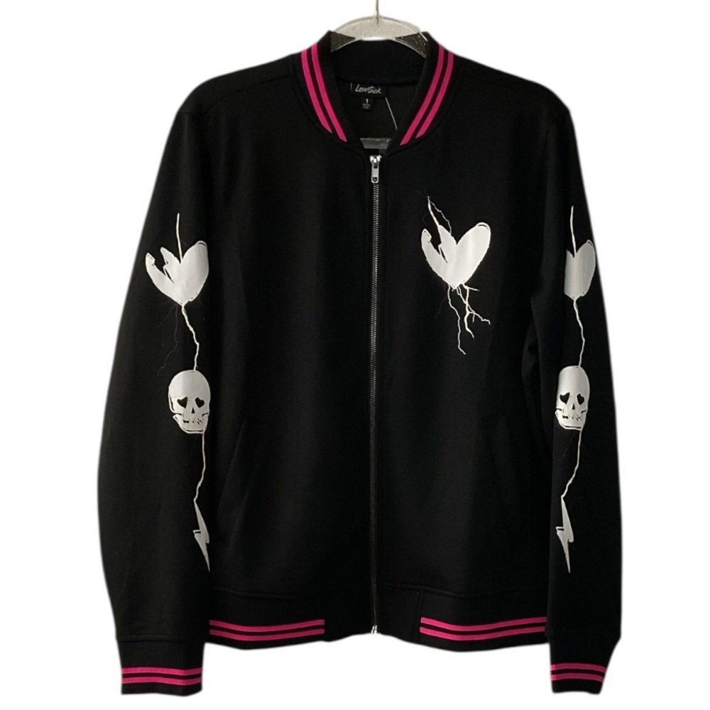 🦄 Torrid LoveSick Heart 🖤 Skull 💀 Bomber Jacket Sz 3X (22-24) P:29” L:27”